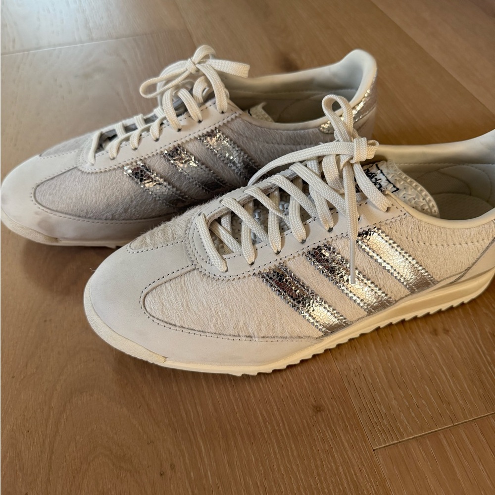 Adidas Silver and White Retro Sneakers